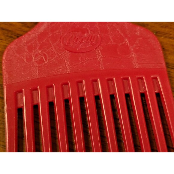 Vintage Goody Plastic Hair Pick Lift Comb Croc Textured RED 6.5" Made In USA - Picture 3 of 10
